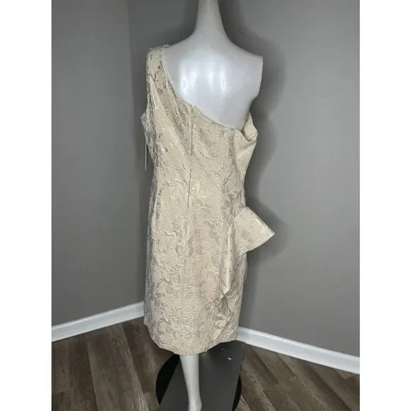 Teri Jon by Rickie FreemanOne-Shoulder Jacquard Rouched Side-Peplum Dress